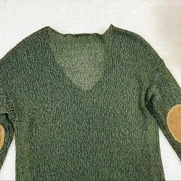 Harper Heritage Olive Green V-Neck Elbow Patch Oversized Sweater - Picture 3 of 16